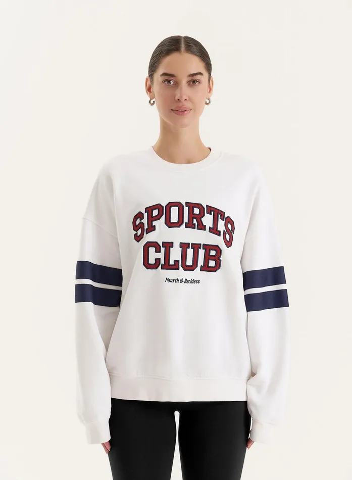Women White Sports Club Slogan Oversized Sweatshirt Stella 4th and Reckless Hoodies and Sweatshirts Women White Sports Club Slogan Oversized Sweatshirt Stella 4th and Reckless Hoodies and Sweatshirts