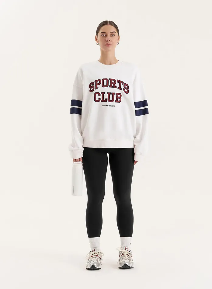 Women White Sports Club Slogan Oversized Sweatshirt Stella 4th and Reckless Hoodies and Sweatshirts