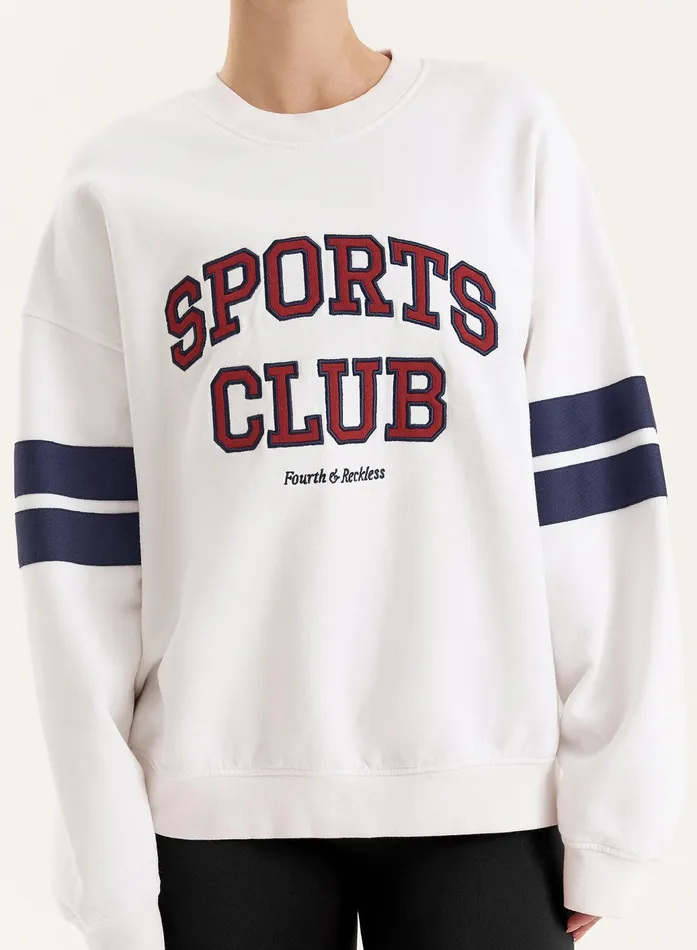 Women White Sports Club Slogan Oversized Sweatshirt Stella 4th and Reckless Hoodies and Sweatshirts