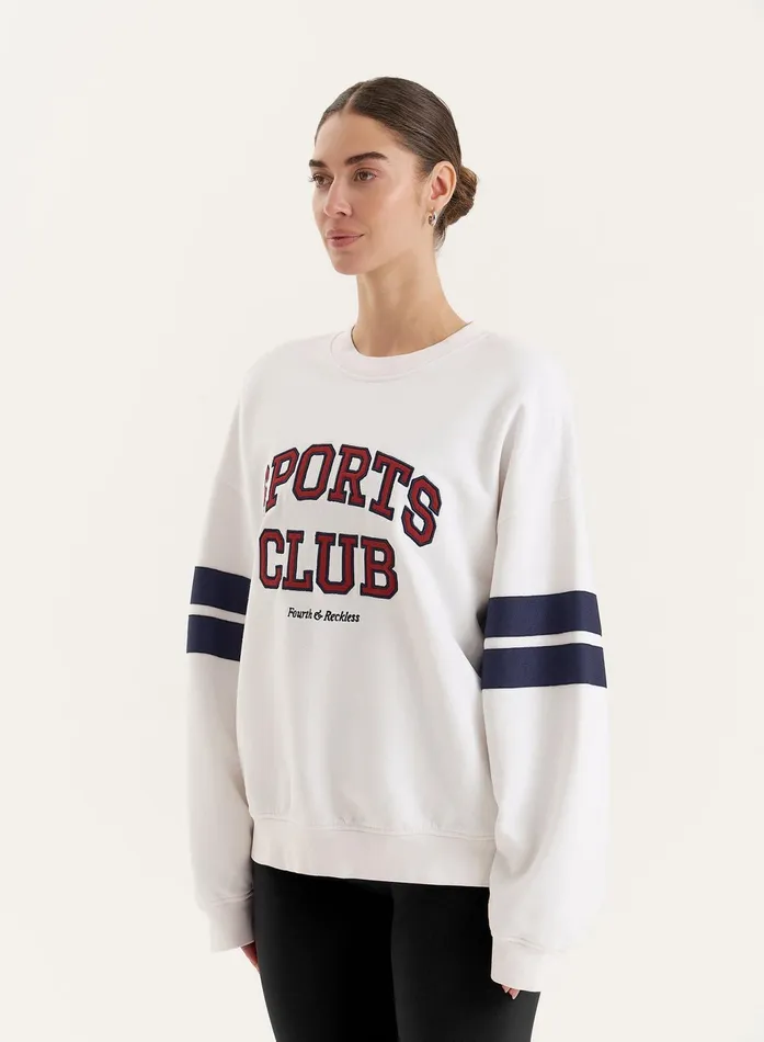 Women White Sports Club Slogan Oversized Sweatshirt Stella 4th and Reckless Hoodies and Sweatshirts