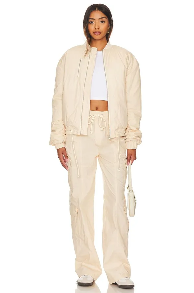 X Lindsi Lane Wren Bomber Jacket Macadamia Neutral Women Lovers and Friends Jackets and Coats