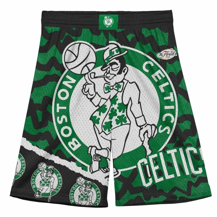 Youth Big Kids Mitchell and Ness Big Face Jumbotron Mesh Shorts Boston Celtics Youth Big Kids Mitchell and Ness Big Face Jumbotron Mesh Shorts Boston Celtics