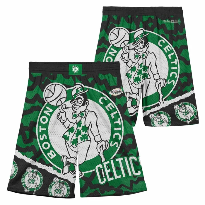 Youth Big Kids Mitchell and Ness Big Face Jumbotron Mesh Shorts Boston Celtics Youth Big Kids Mitchell and Ness Big Face Jumbotron Mesh Shorts Boston Celtics