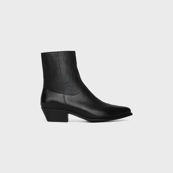 Zipped Western Boots In Calfskin Black Men CELINE BOOTS